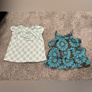 Set of 2 Carter’s Baby Girls Summer tops shirts 12 months 12m Blue Teal Brown